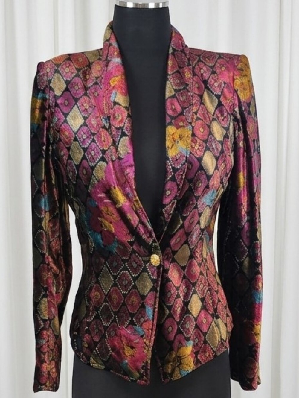 Emanuel Ungaro Vintage Multicolor Floral Velour Blazer with Pink and Gold